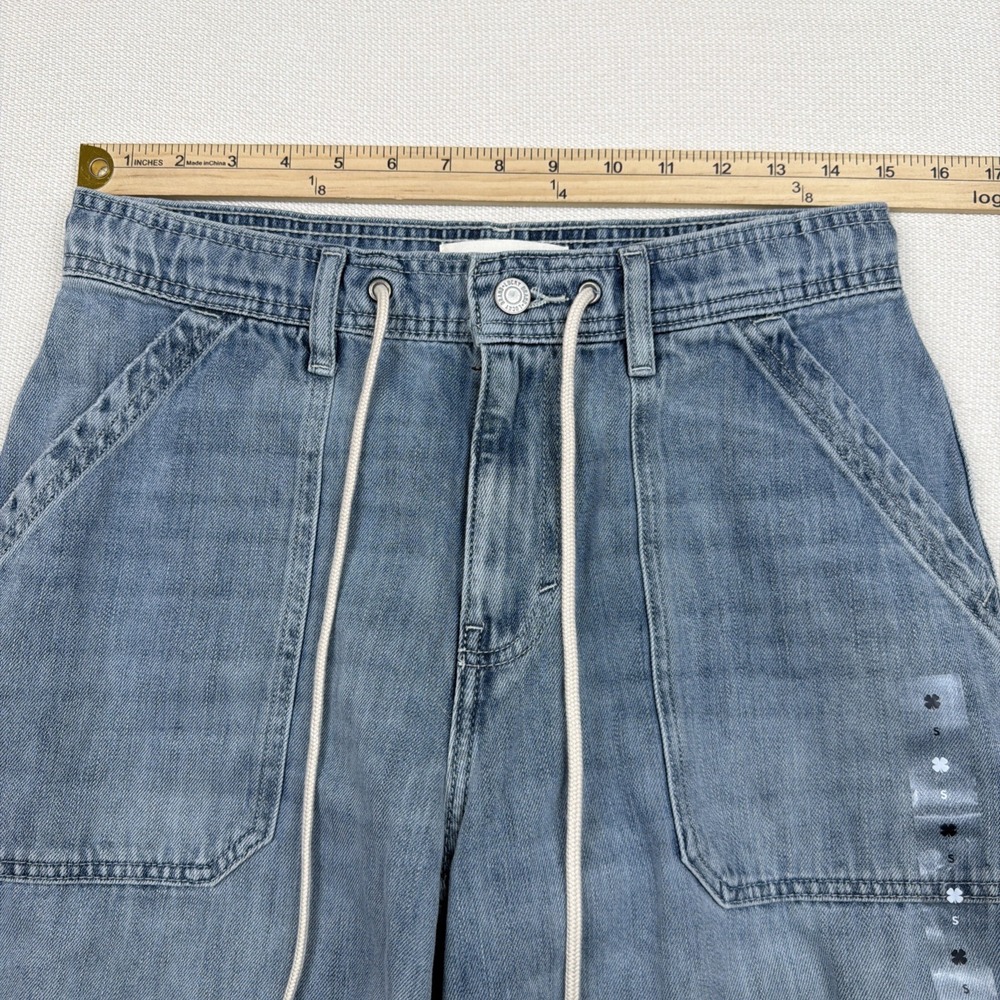 Lucky Brand Wide Leg Mid-Rise Jeans Size S Light Wash Raw Hem NWOT Drawstring - Picture 3 of 13
